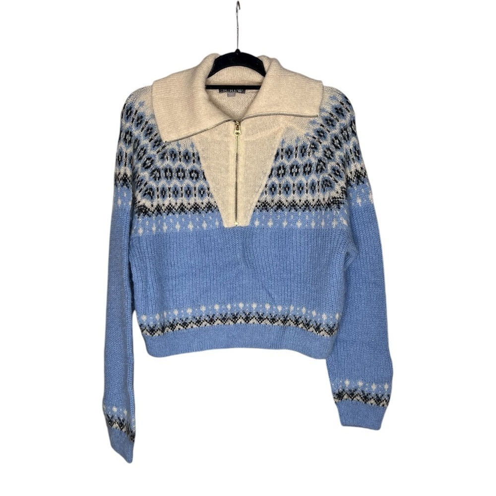J. Crew fair isle half zip sweater in tundra buttercream alpaca and wool blend L - Picture 3 of 6